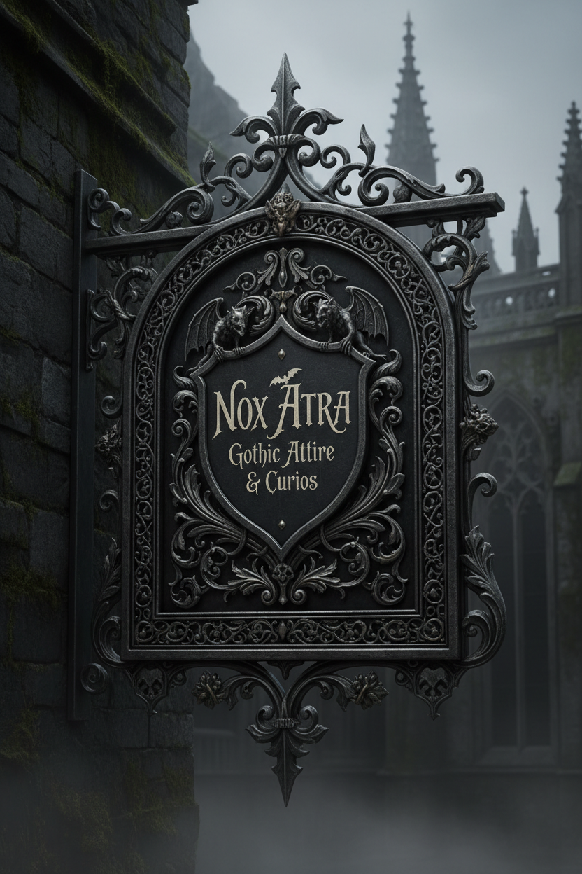Vintage Gothic Sign with Elegant Scrollwork
