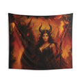 Mother of Flame Wall Tapestry — Fiery Dragon Sorceress | Forged Under Chaos