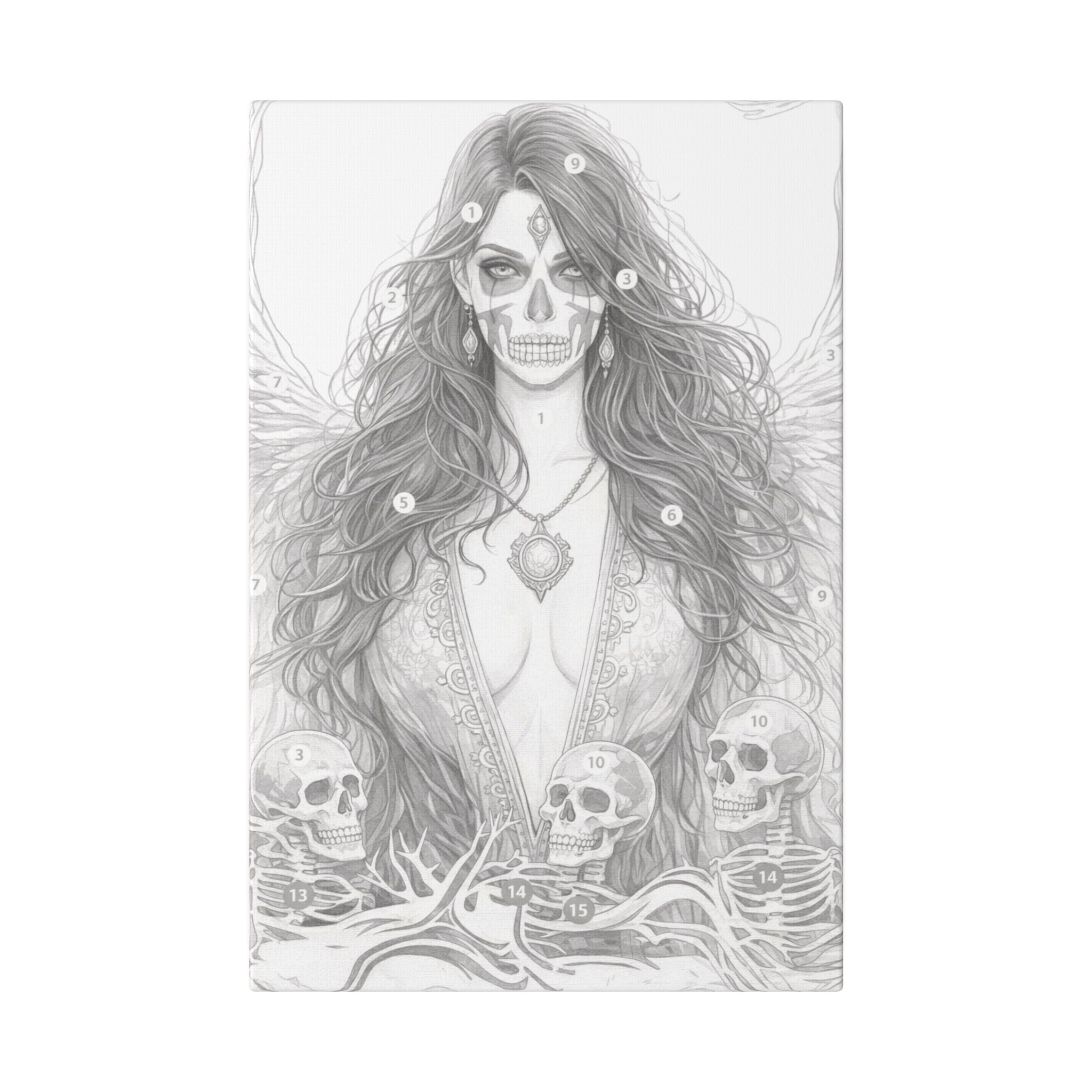 Vahltessa — Winged Calavera Priestess | Paint-By-Number Canvas Kit | Forged Under Chaos™