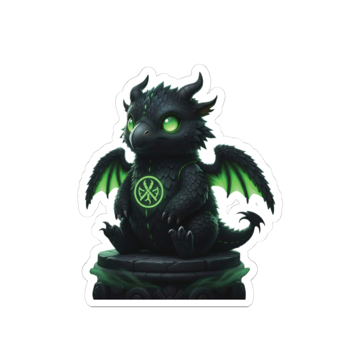 Drayvon — Neon Green Dragon Kiss-Cut Sticker | YouNiquez Dark Artz